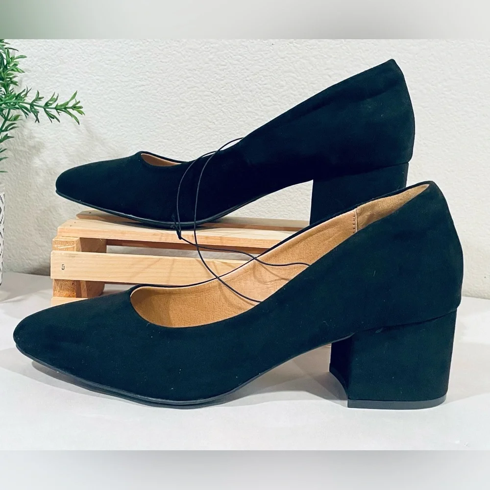 Lane Bryant Dream Cloud Black Faux Suede Pointy-Toe Block-Heel Shoes | 9W | NWT